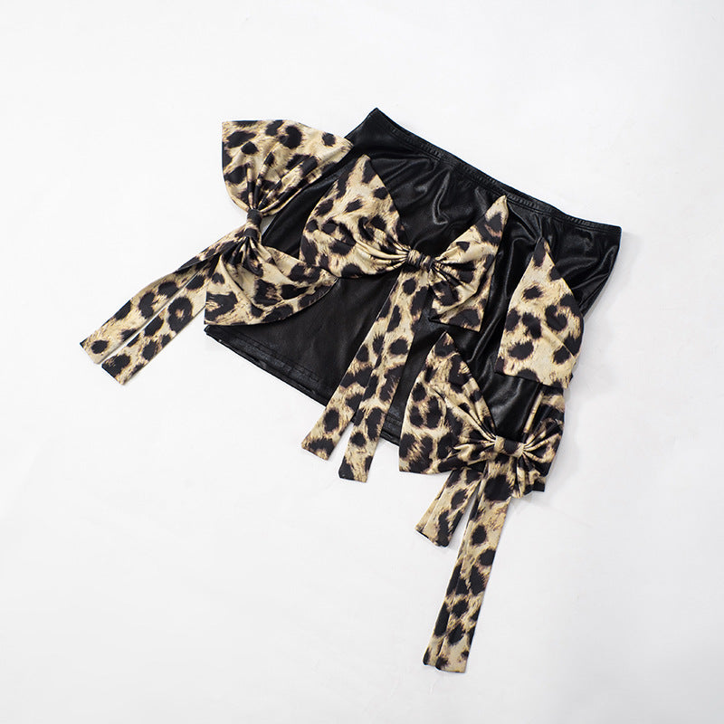 Women's Leopard Bow Decoration Slim Sexy Mini Skirt 8