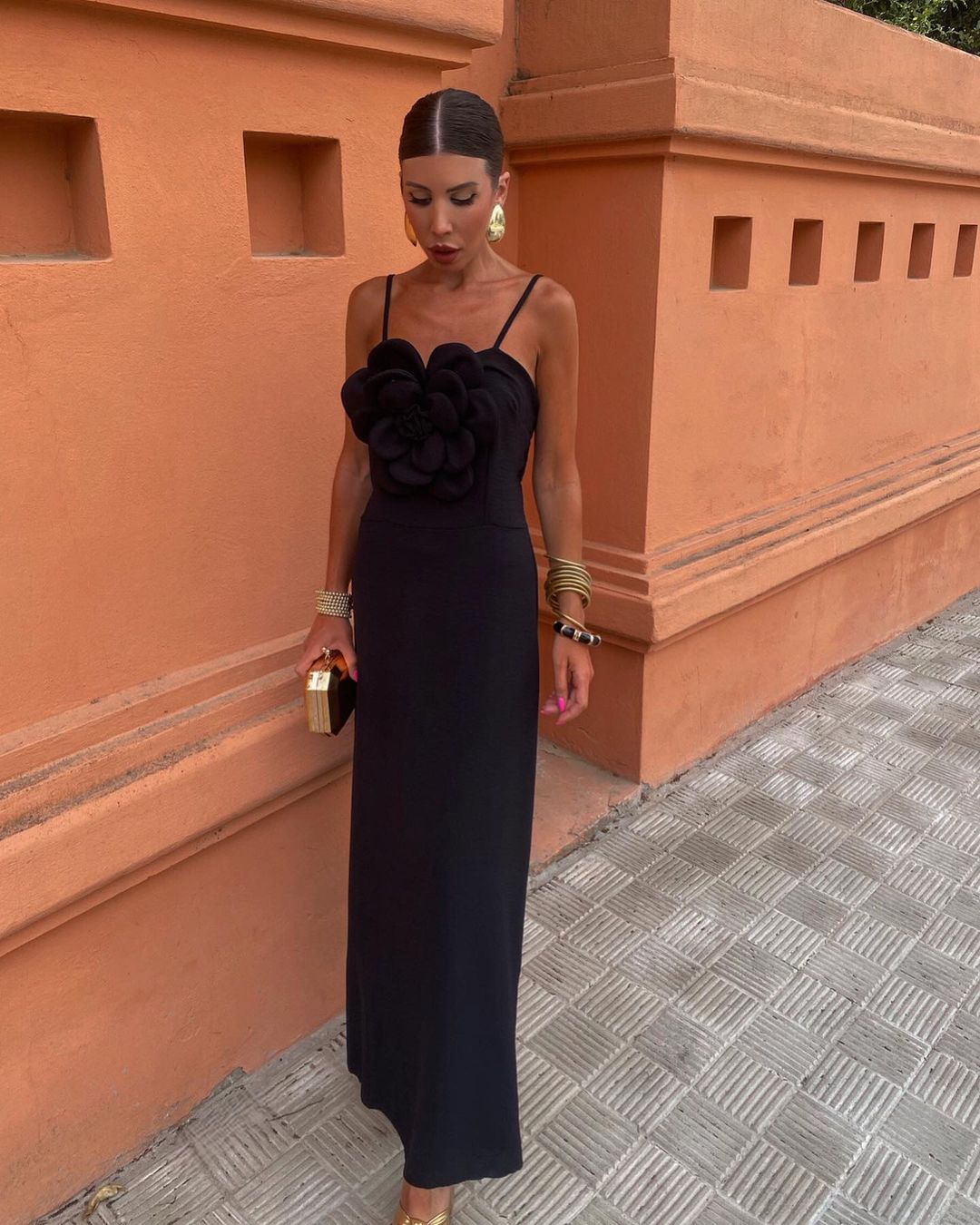 Women Large Flower Suspender Maxi Dress 4