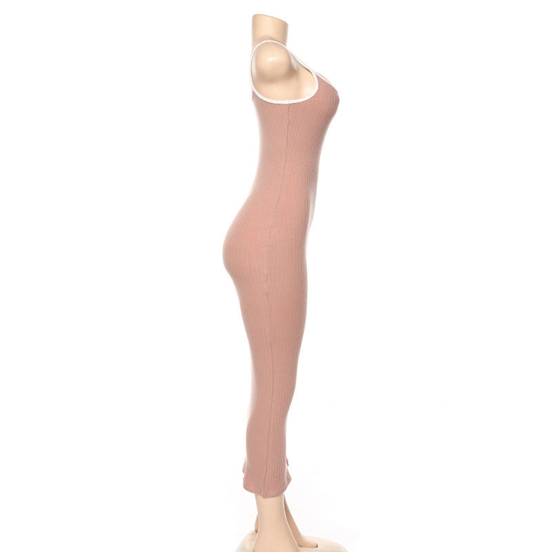 Summer Women Contrast Color Suspender Sexy Backless Bodycon Dress 16