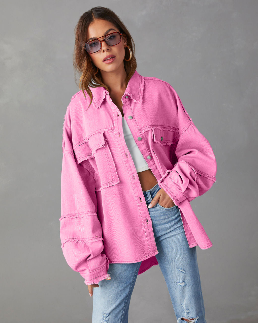 Women Casual Fall Washed Solid Denim Jacket 4
