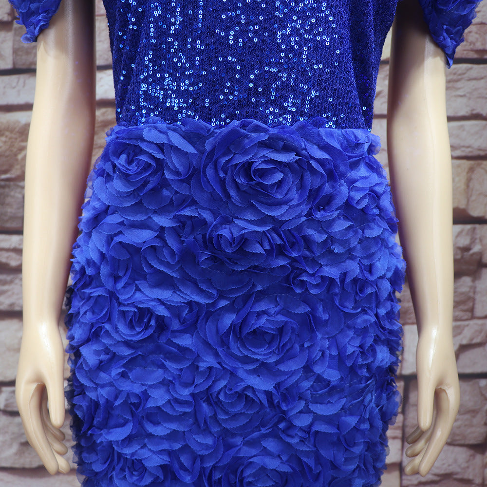 African Women's Dress Luxury Embroidery Off Shoulder Mesh Beaded Belted Evening Dress 20