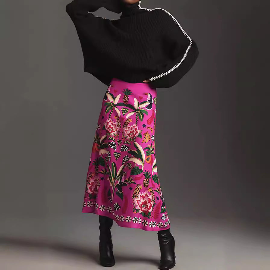 Women Spring Printed Vintage Skirt 3