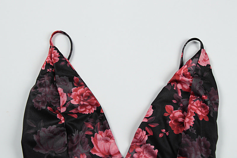 Summer Women's Fashion Floral Low-Cut Tight Fitting Slim Waist Strap Dress 10