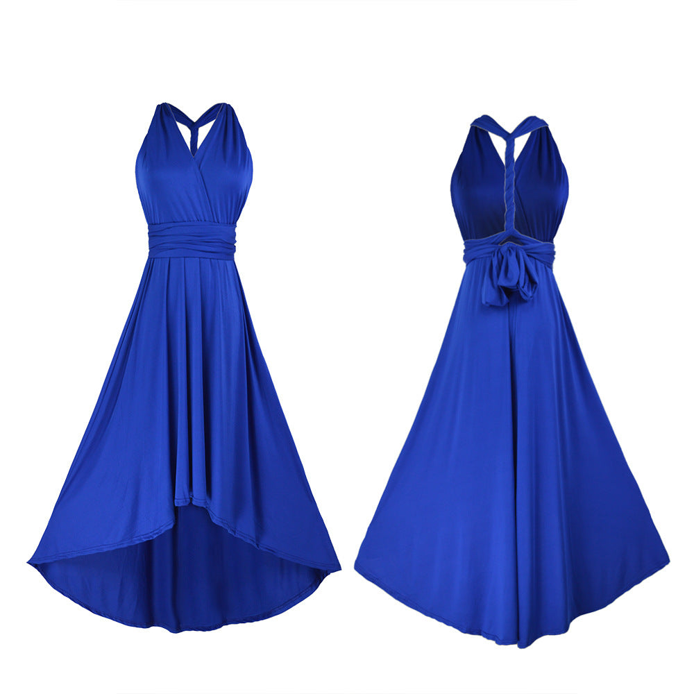 Multi-Wear Crossover Short Front And Long Back Backless Sexy Long Dress 24