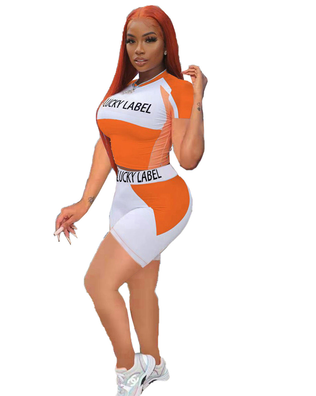 Women's Letter Colorblock Print Short Sleeve Shorts Tracksuit 20