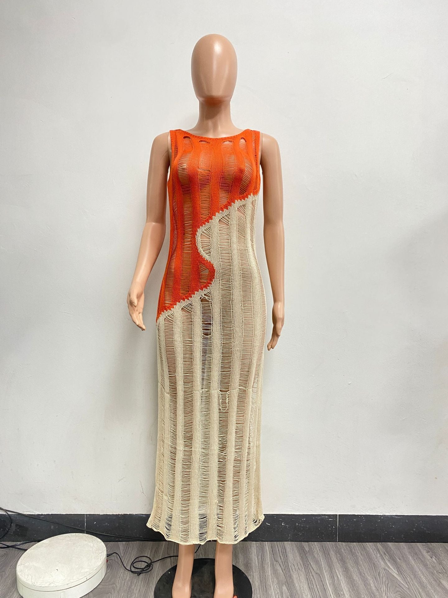 Fashion sexy sleeveless knitting color block dress 13