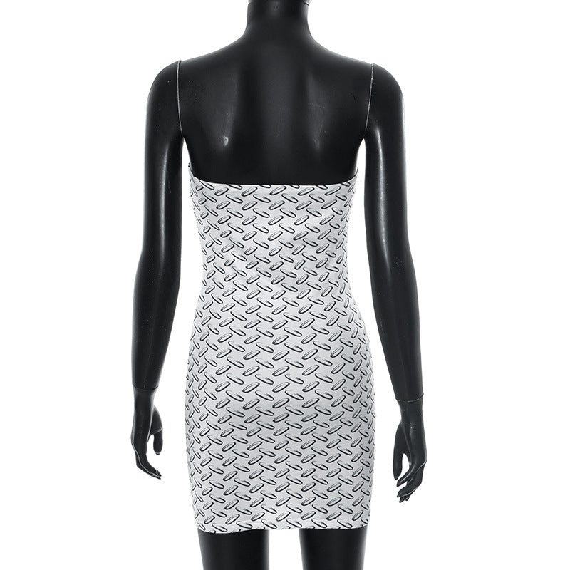 Women Printed Strapless Backless Bodycon Dress 9