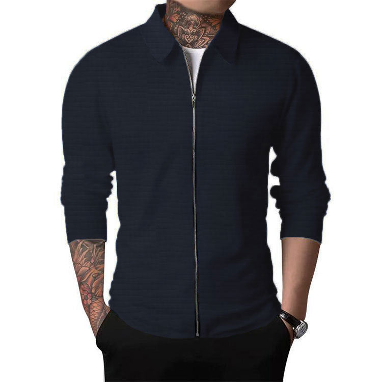 Men's Autumn Long Sleeve Turndown Collar Casual Waffle Jacket 6