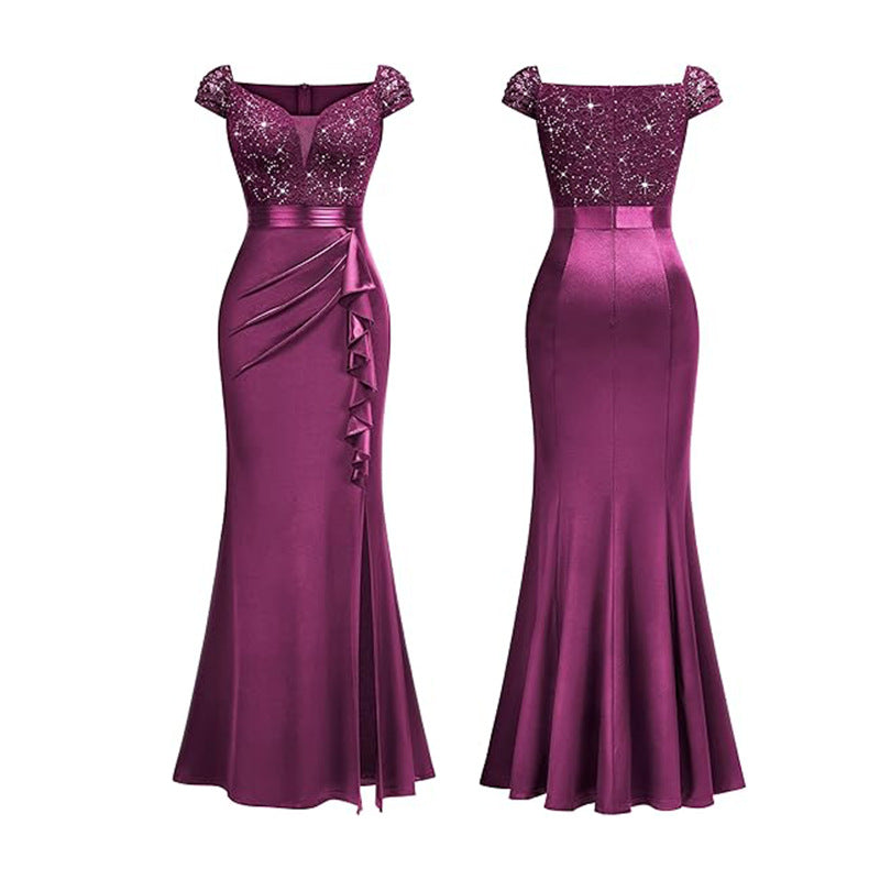 Women's Sexy Lace Sequin Evening Gown Wedding Party Long Dress Bride Dress 10