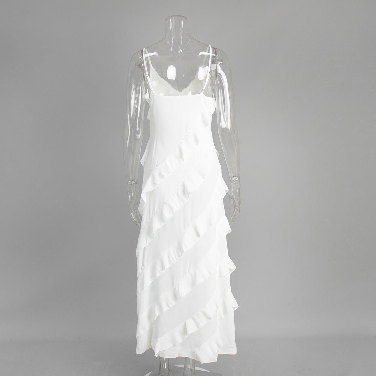 Patchwork Ruffle Strap Sexy Slit Long Dress 8