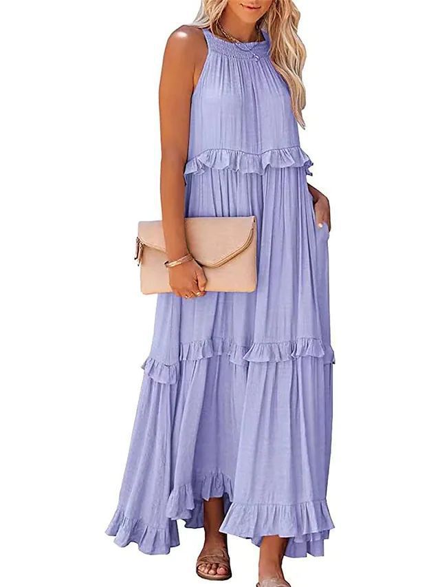 Summer Holidays Ruffle Long Dress Swing Elegant Beach Dress Women 11
