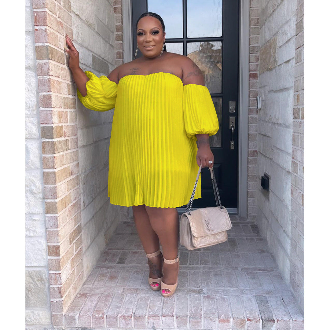 Fashion Plus Size Women's Chiffon Pufff Sleeve Drape Pleated off shoulder loose Dress 3