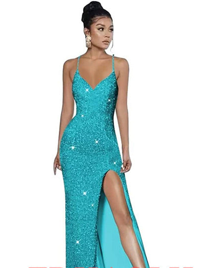 Sleeveless Backless Strap Red Deep V-Neck Sequin Dress（Processing time need 3-6 days） 12