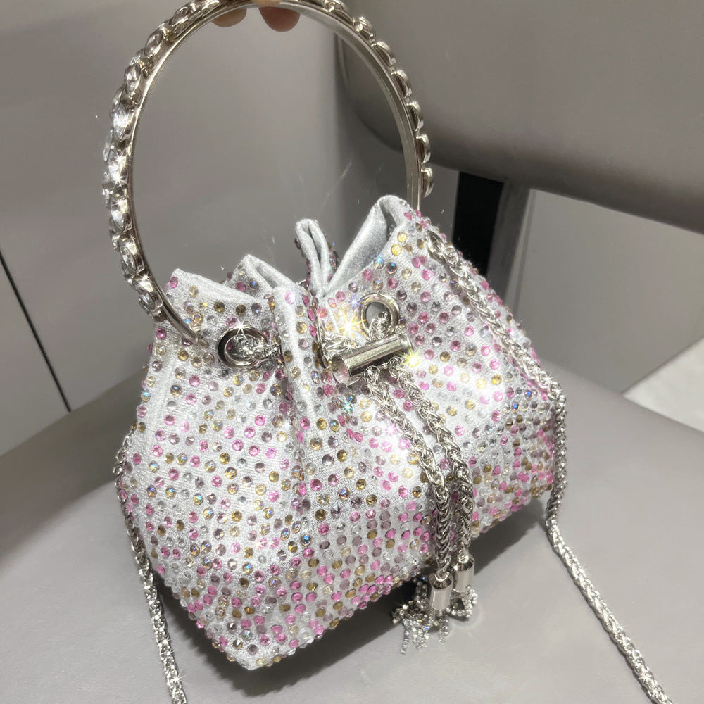 Women Autumn/Winter Bucket Bag Drawstring Beaded Shoulder/Crossbody Handbag 16