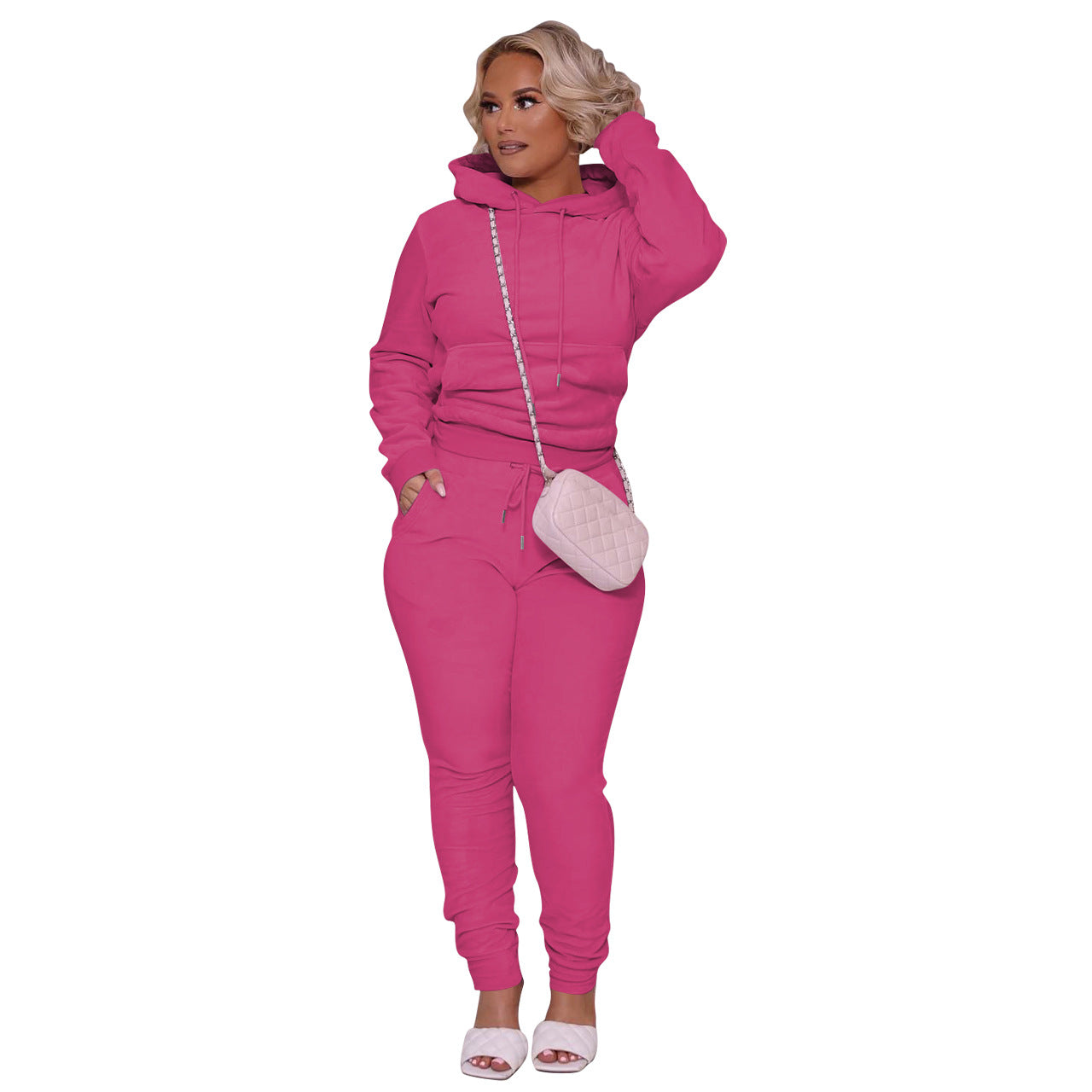 Women's Fashion Casual Velvet Hooded Two-Piece Set 9