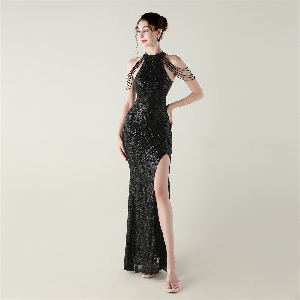 Women sequined sequined tube flower beaded sexy backless fishtail Formal Party evening dress 15