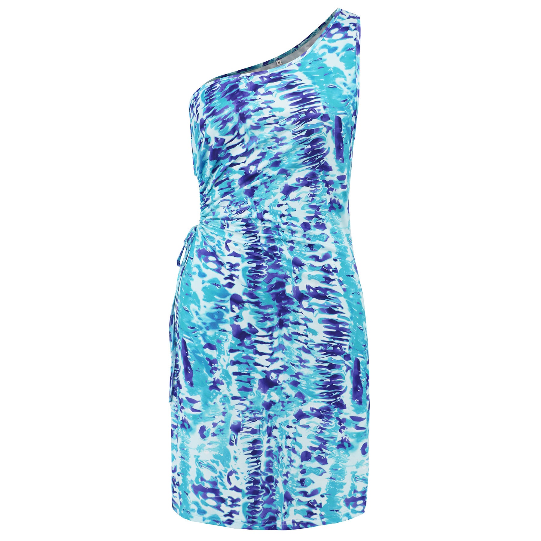Women Sexy One Shoulder Slash Shoulder Tie Dye Print Dress 14