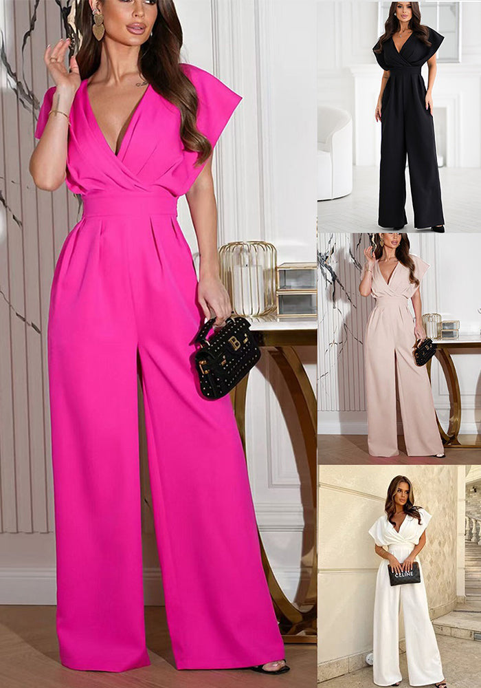 Women's Summer Fashion Zipper V-Neck Ruffle Sleeve Jumpsuit