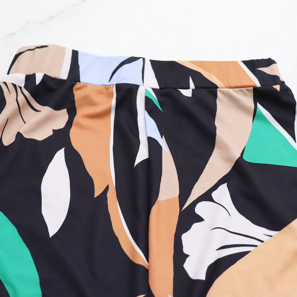 Women printed short-sleeved Casual Top and high-waisted trousers two-piece set 13