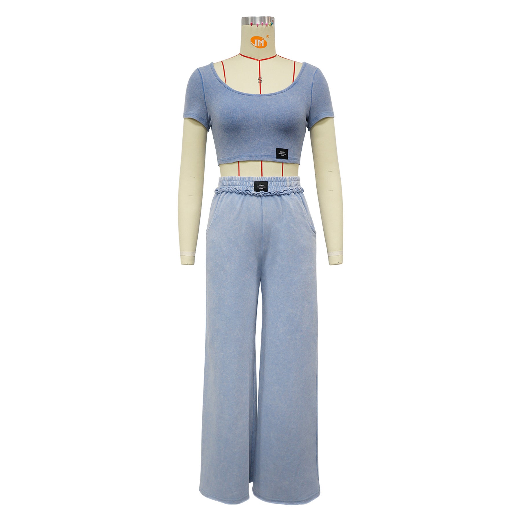 Women Sexy Open Waist U Neck Top and Wide Leg Pants Two Piece Set