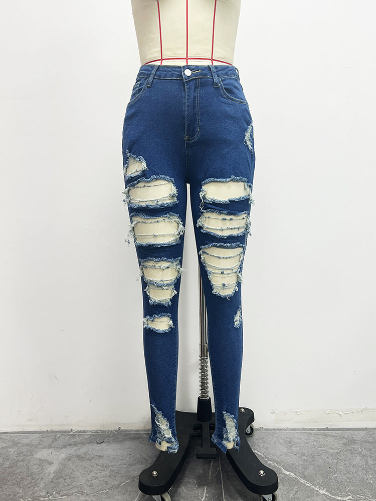 Style Trendy Ripped Women's Tight  Denim Pants 8