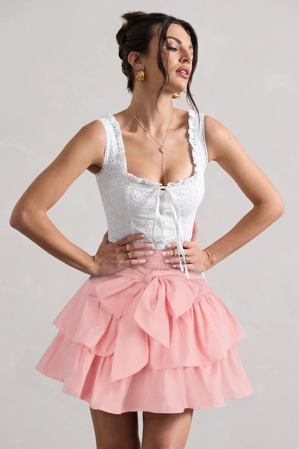 Women Solid Sexy Bow Pleated Skirt 6