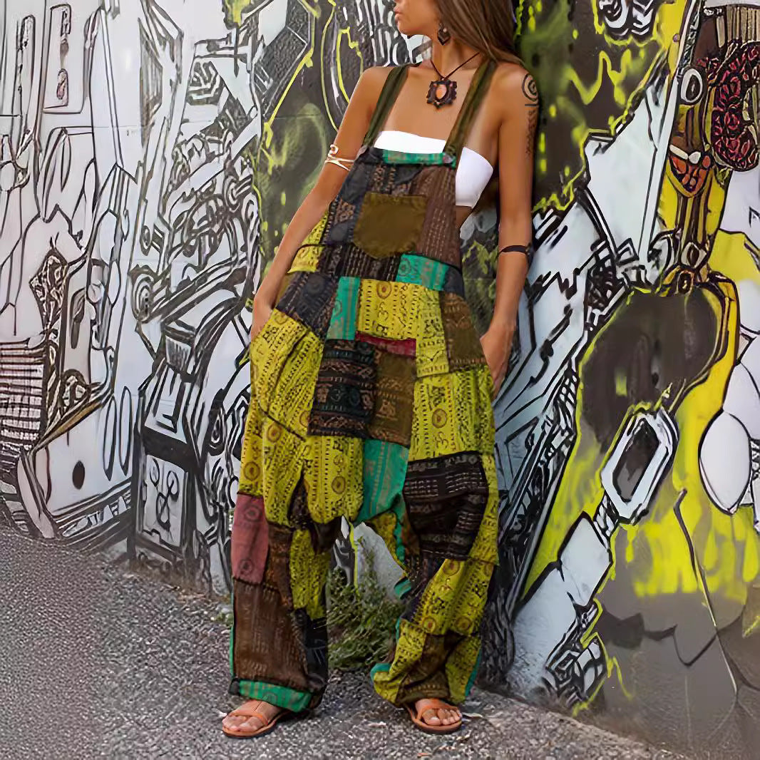 Women hippie patchwork print sleeveless jumpsuit 6