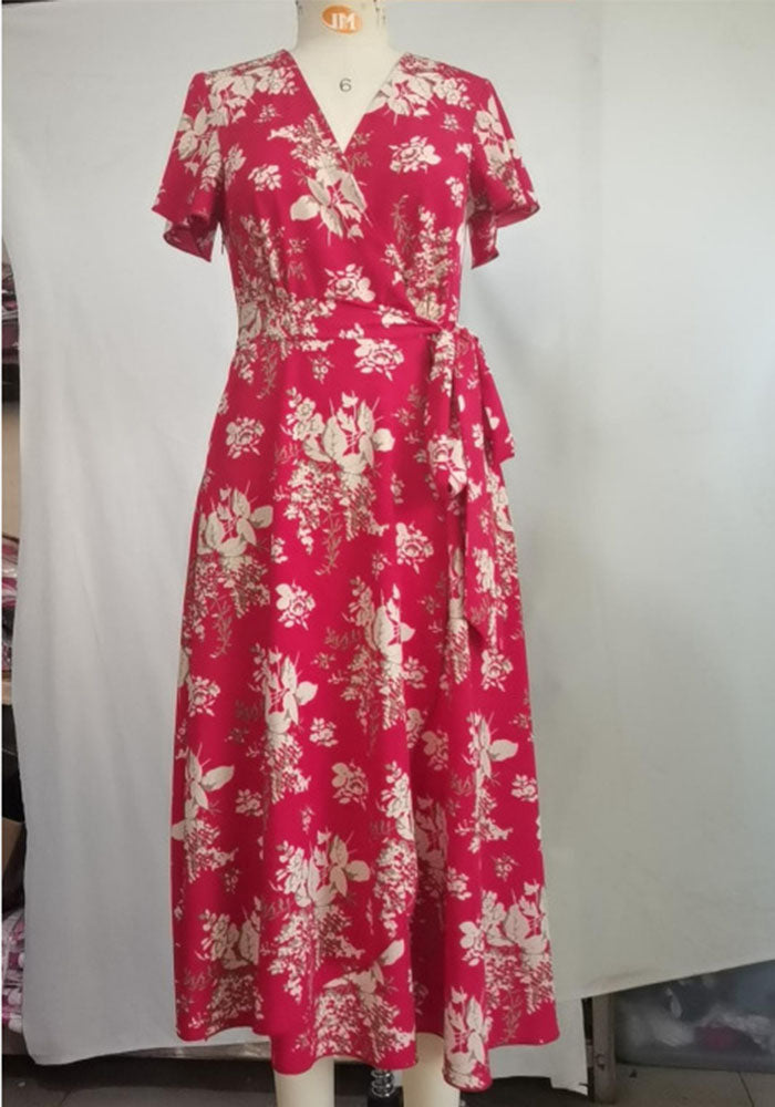 Women Spring and Summer Casual V-neck Printed Holidays Dress