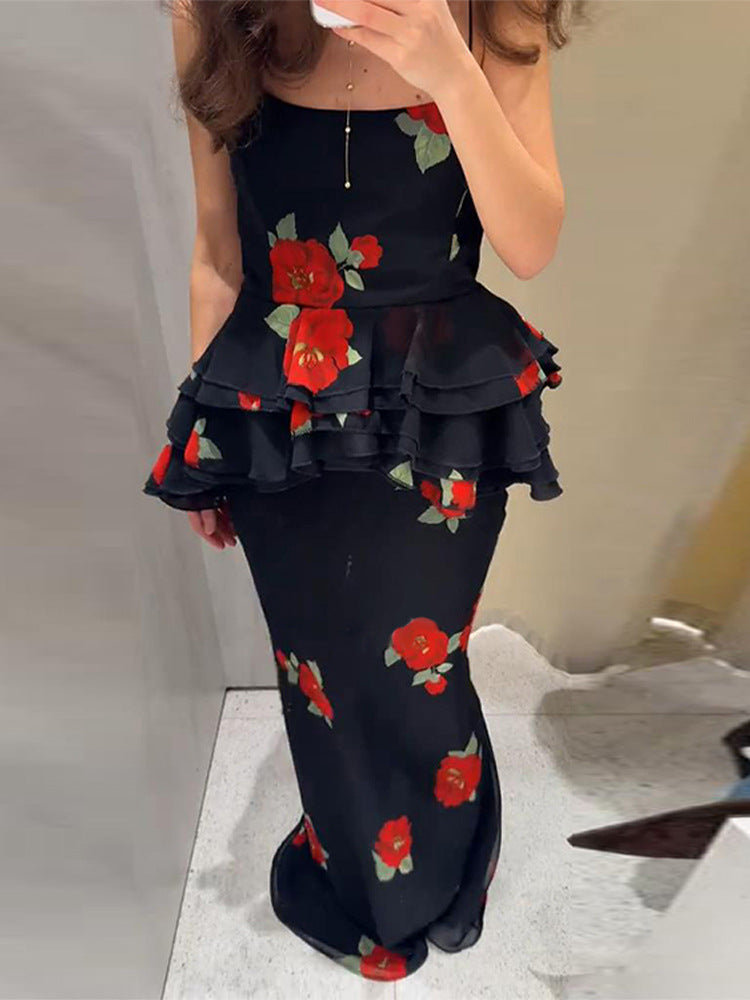 Women's Bohemian Print Halter Strap Top Skirt Set 8