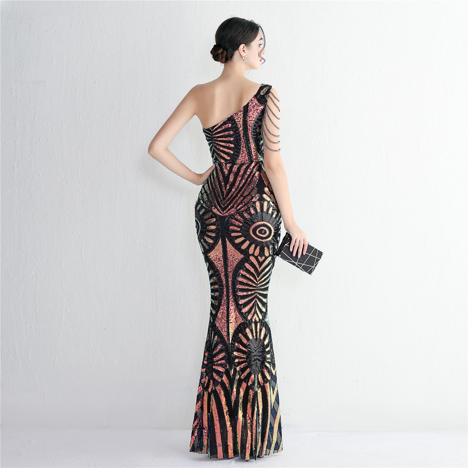 WomenElegantSequin One Shoulder Evening Dress 8