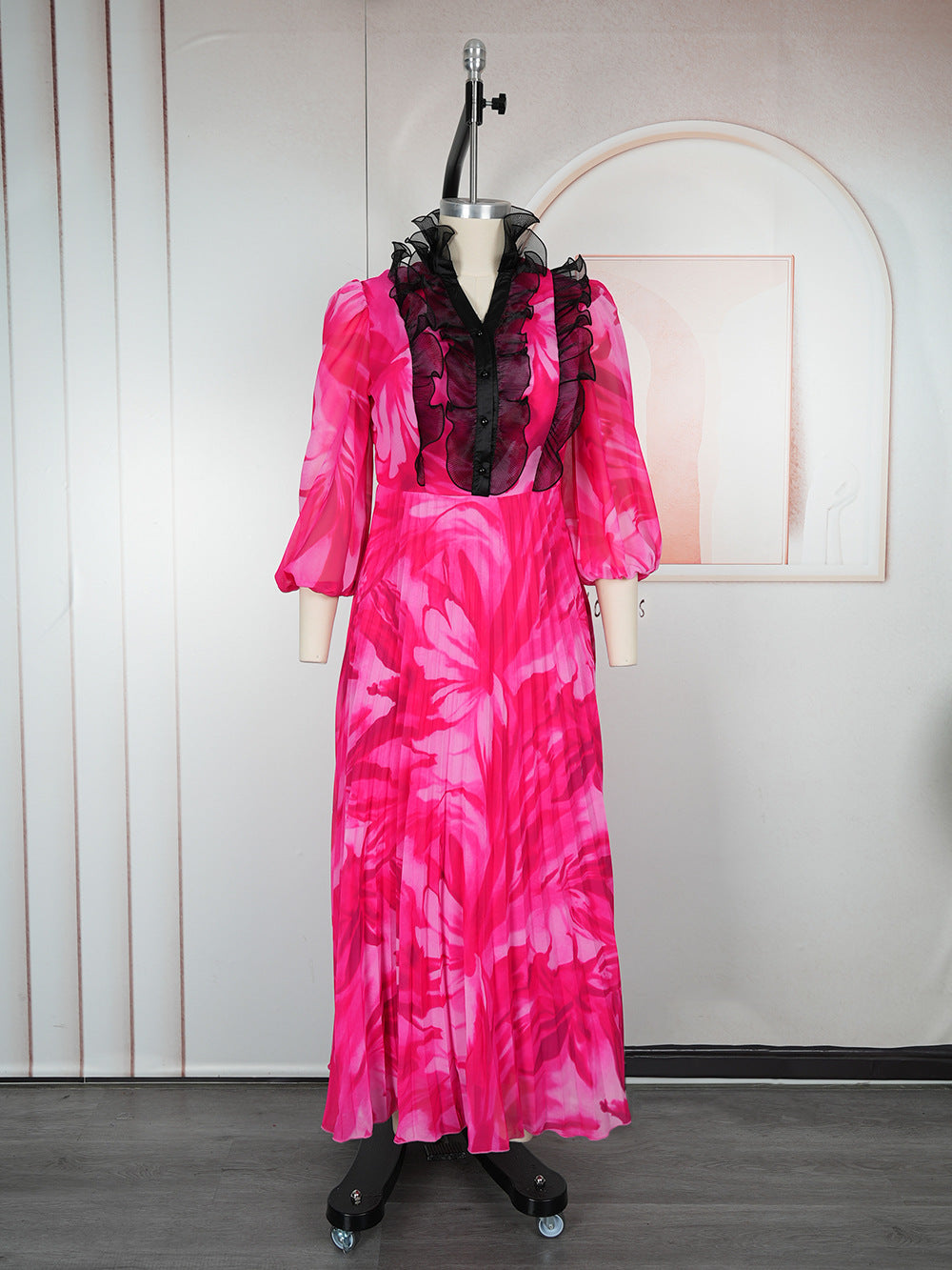 Elegant Long Dress Pleated African Plus Size Women's Print Chiffon Dress 7