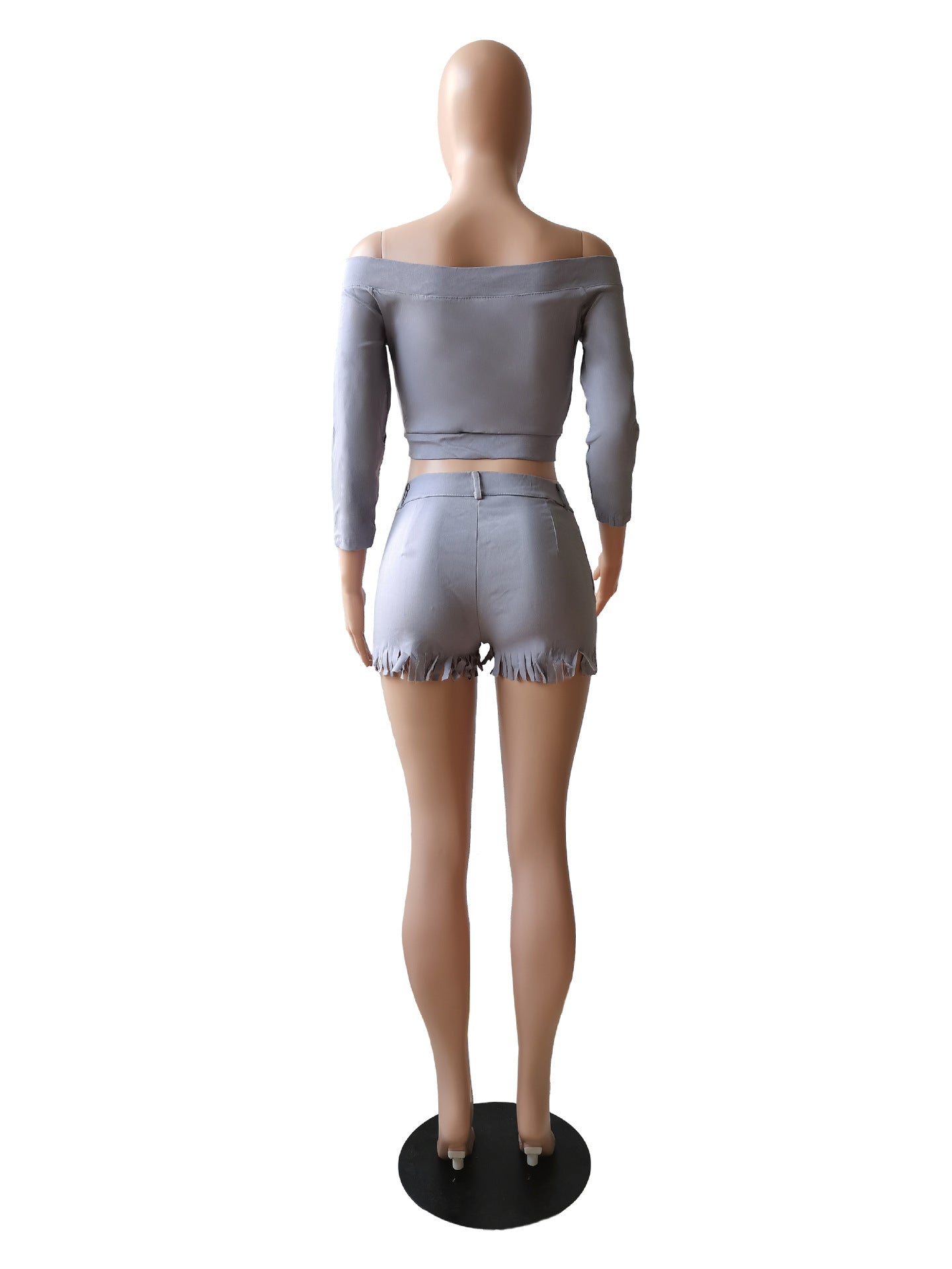 Women's Clothing High Stretch Off Shoulder Two-Piece Shorts Set 20