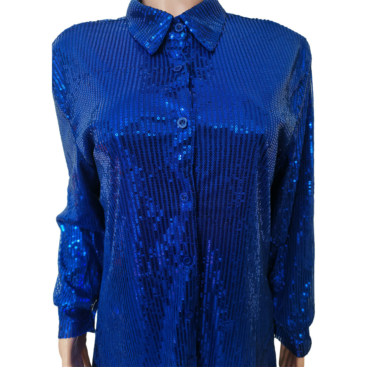 Women Solid Sequin Loose Shirt Dress 41