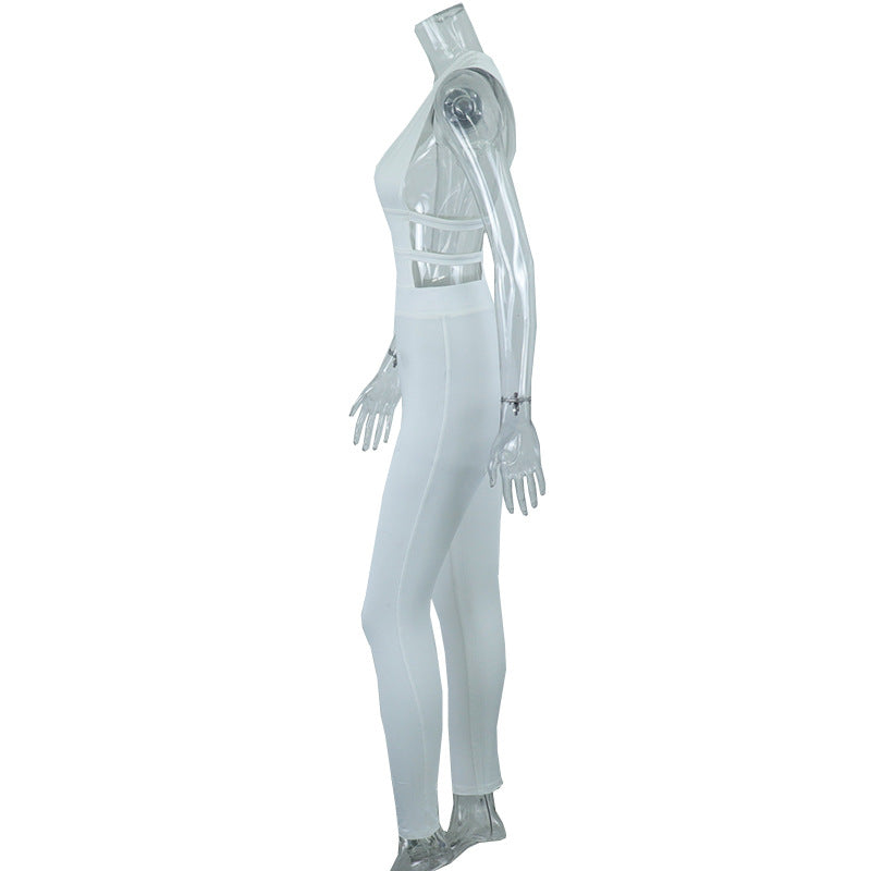 Women Summer Sexy Solid Color Cut Out Jumpsuit 12