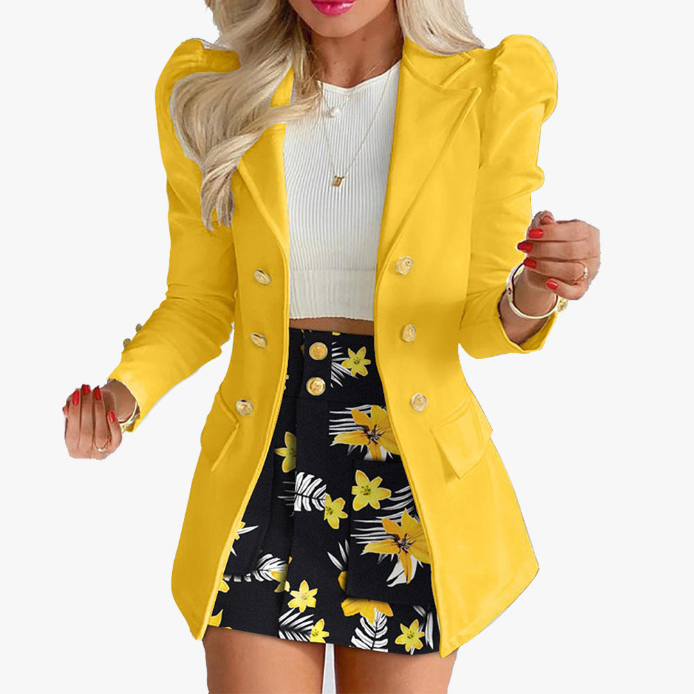 Women Printed Elegant Career Blazer and Print Skirt Two-Piece Set 21
