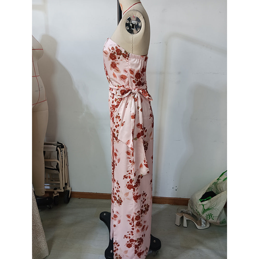 Women Summer Strapless Print Holidays Dress 5