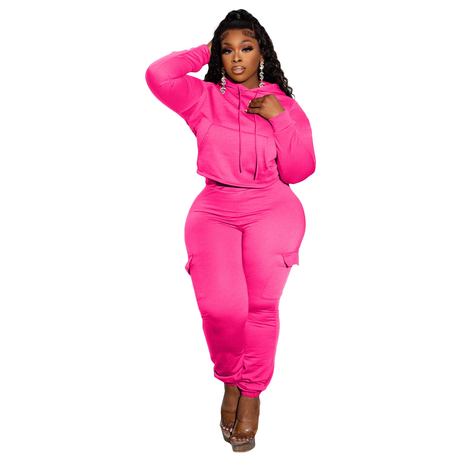 Stylish Patchwork Hooded Hoodies Cargo Pants Casual Two-Piece Set 9