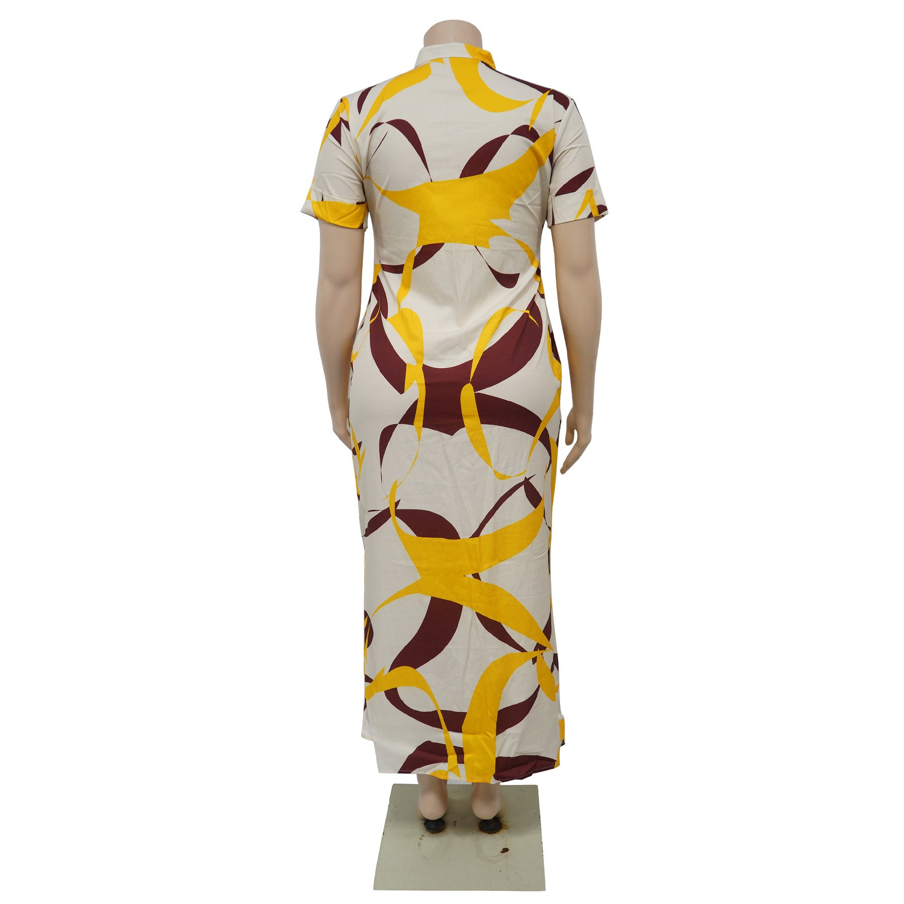 Summer Fashion Printed Short Sleeve Slit Shirt Maxi Dress Plus Size Dress 14