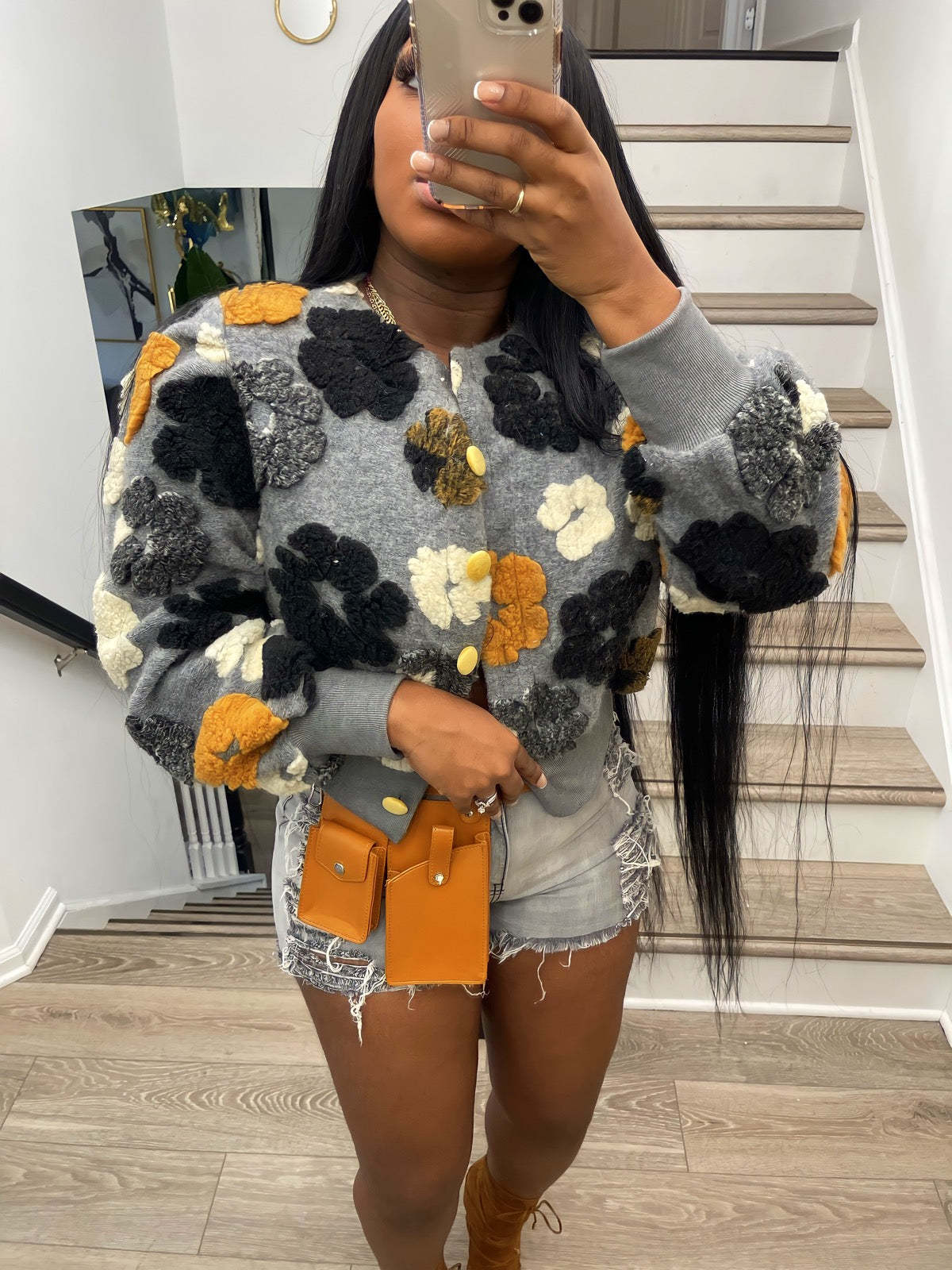 Women Fall and Winter Retro Flower Crop Jacket 7