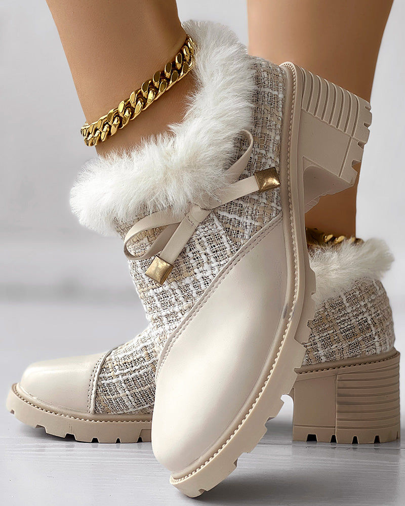 Women's autumn shoes thick heels and plaid patchwork leather shoes 4