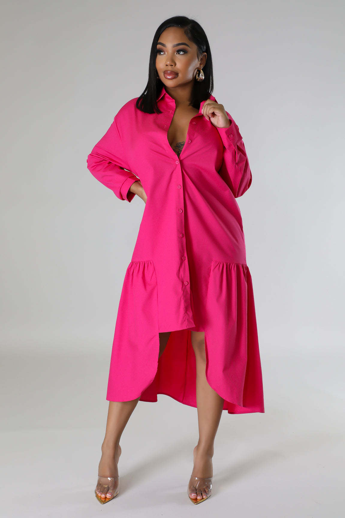 Women Loose Casual Button Shirt Dress 4