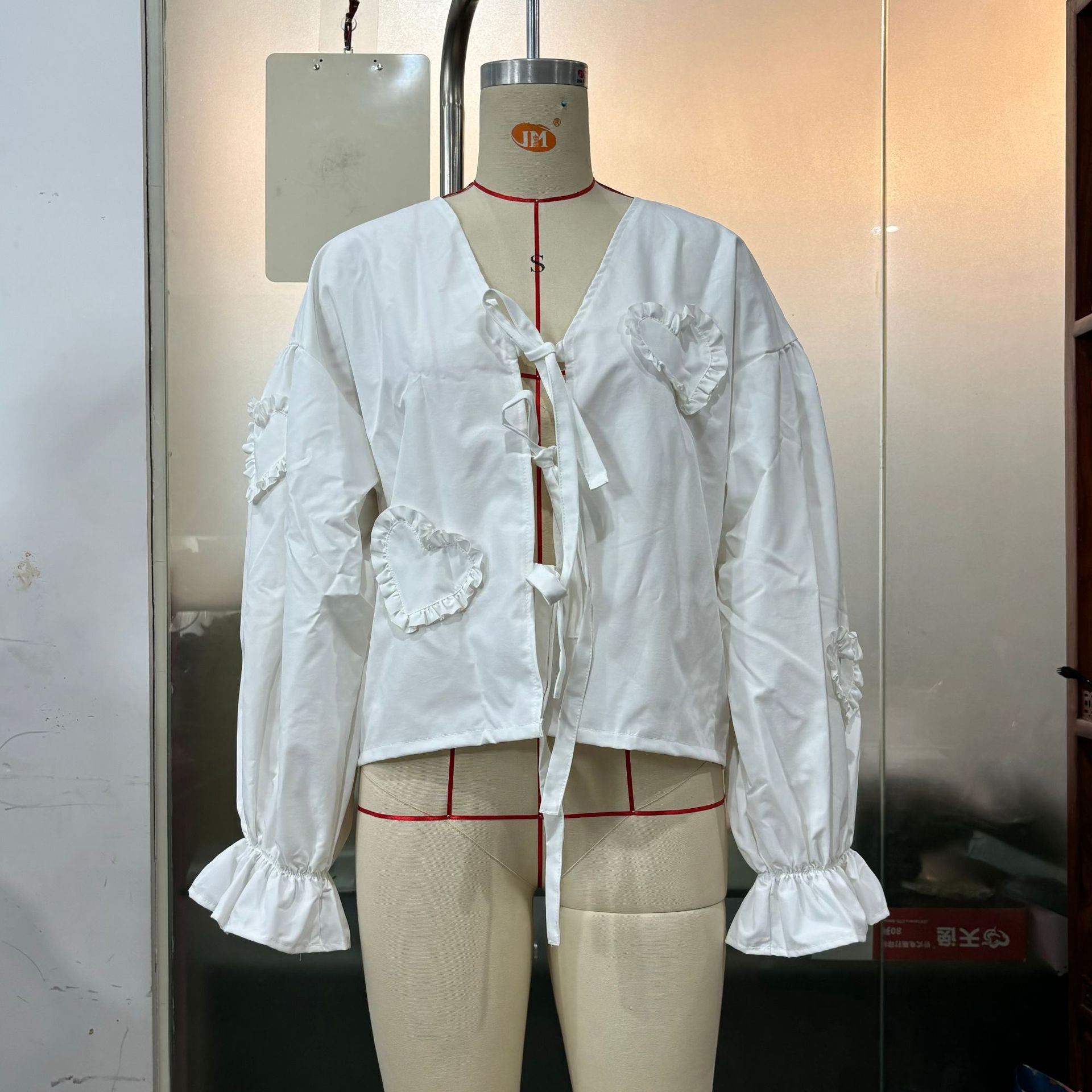 Long Sleeve Solid Color Lace-Up Tie Bow Shirt Top 11