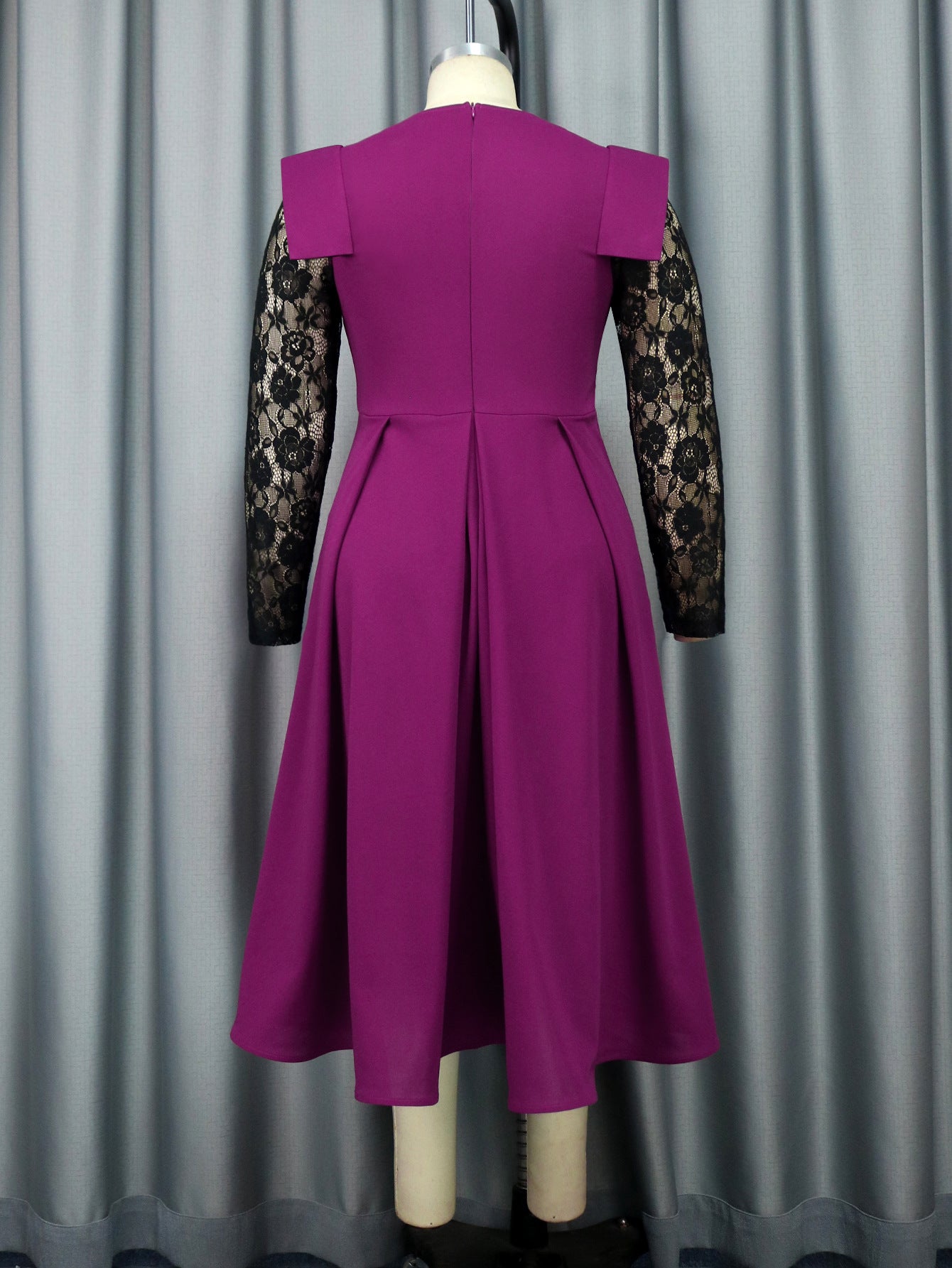 Lace Sleeves High Waist A-Line Dress 4