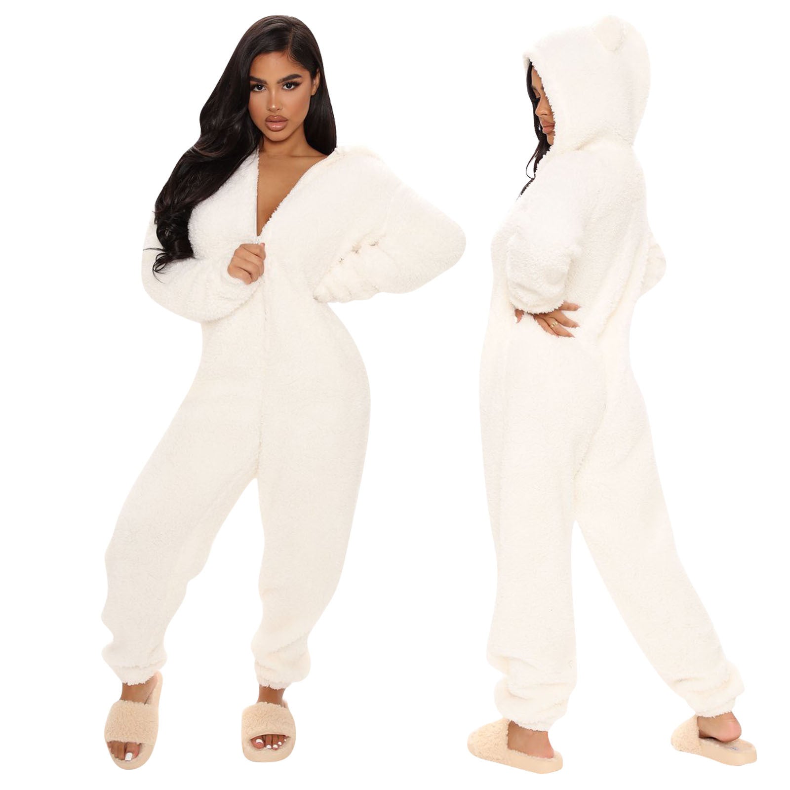 Women Long Sleeve Hooded Casual Jumpsuit 4
