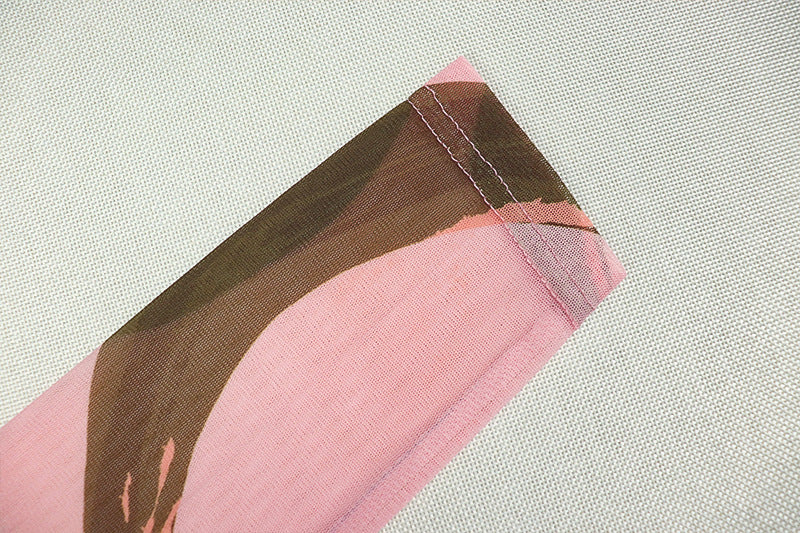 Fashion women's print round neck long sleeve micro-transparent bodycon dress 12