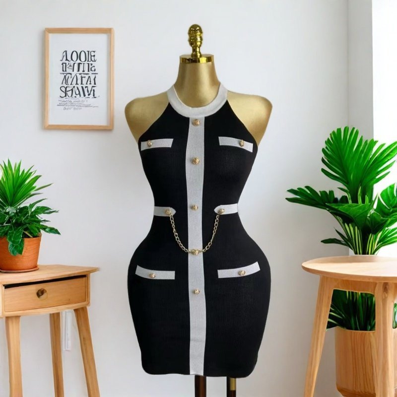 Sexy Color-Block Bodycon Knitting Dress 3