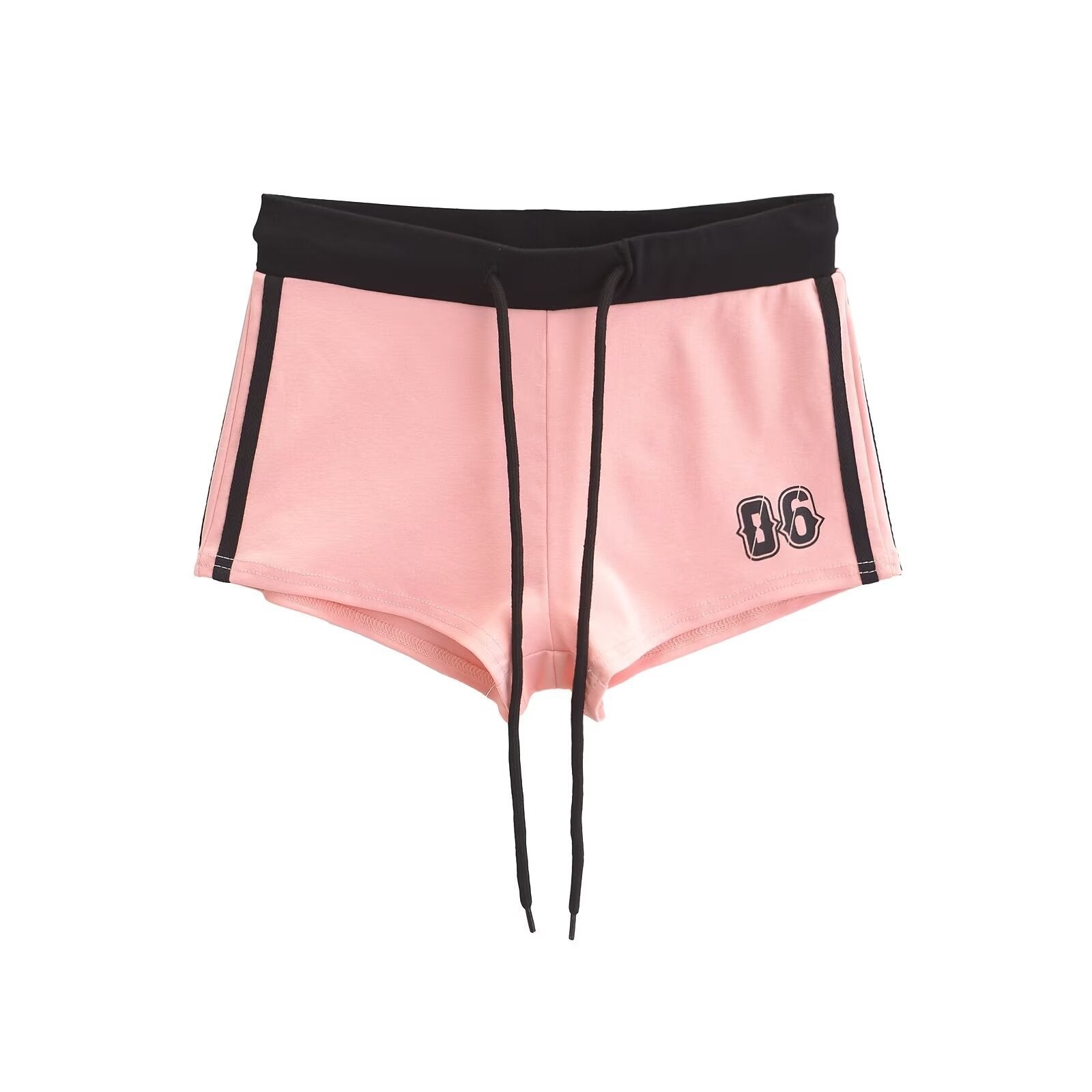 Women American Retro V-neck Contrast Print Long-sleeved T-shirt Sports Shorts Two Piece Set 24