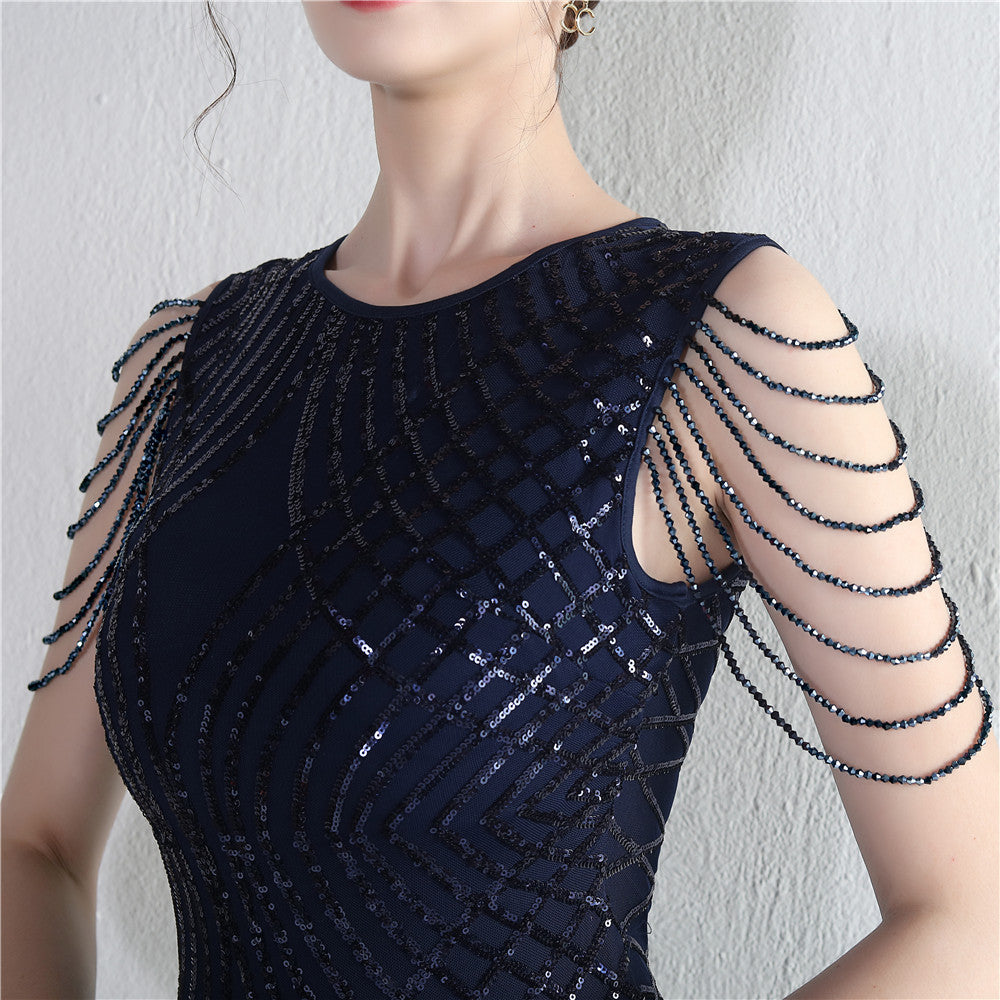 Decorative Crystal Diamond Chain Sequin Embroidery Stripe Positioning Flower Dinner Ceremony Long Evening Dress 15