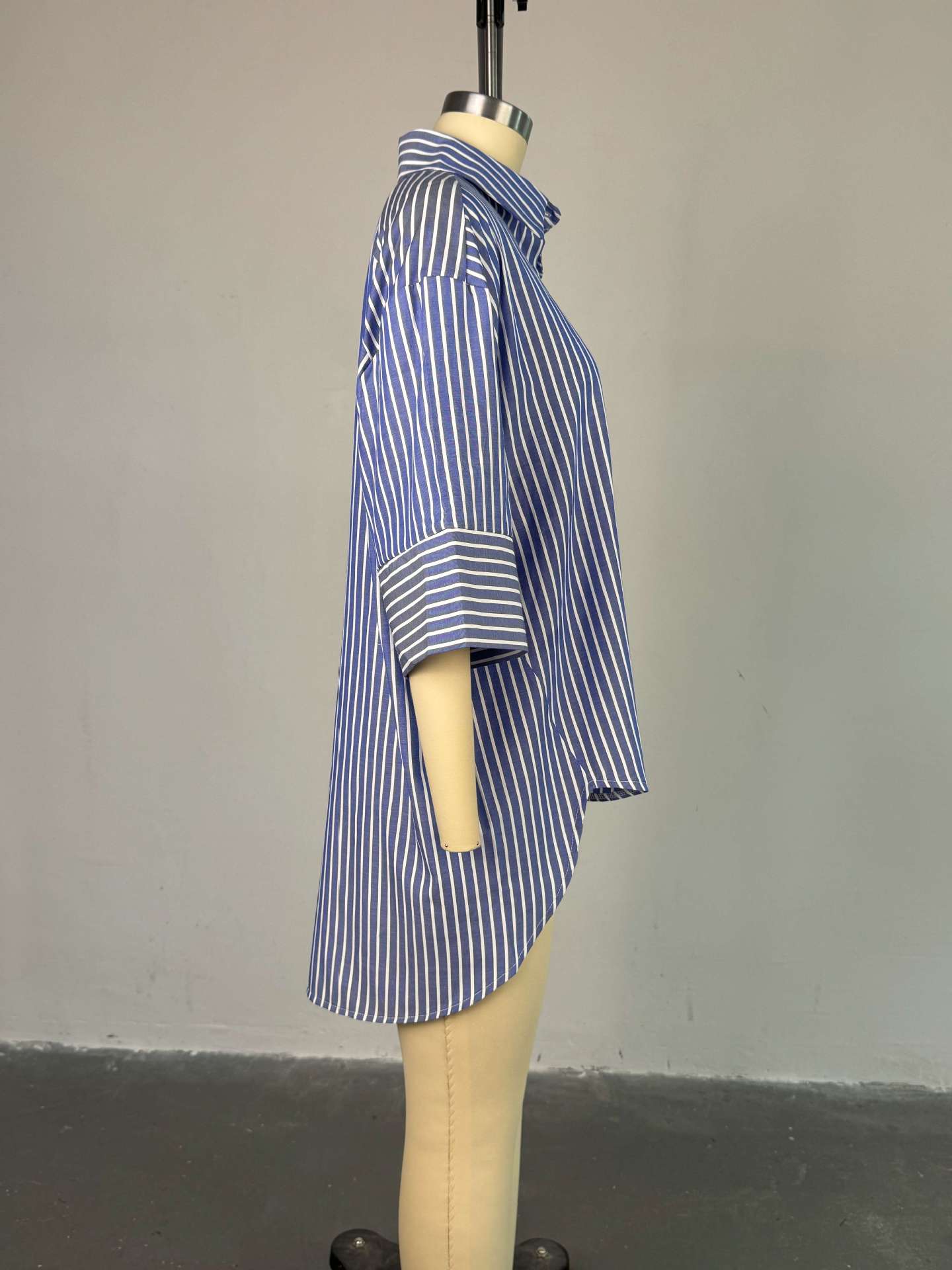 Women summer blue striped long-sleeved shirt Top 10