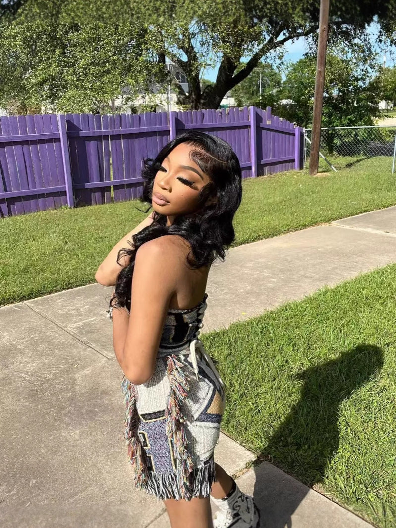 Women casual multi-color print tassel shorts 3